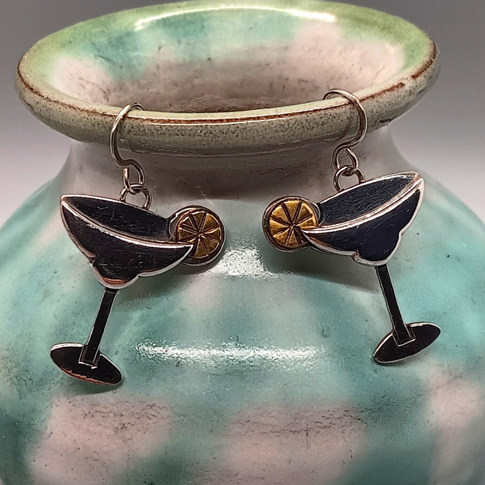 Sterling Margarita Dangle Earrings for Pierced Ears- Ready for a Party🥳